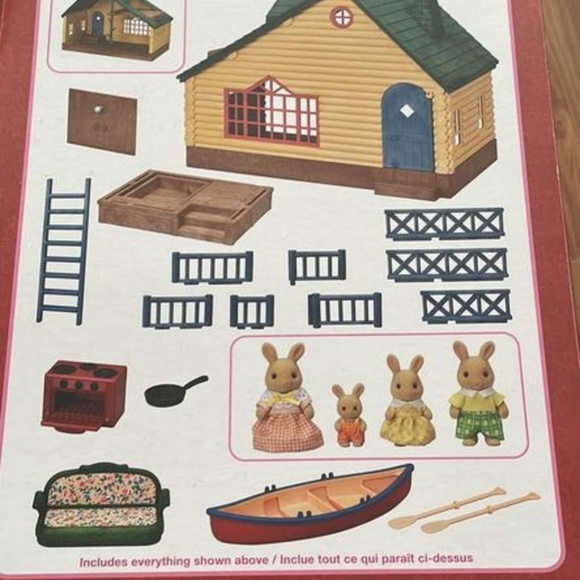 BRAND NEW sealed calico critters log cabin 17 pieces gift set includes 4 bunny - Picture 7 of 9